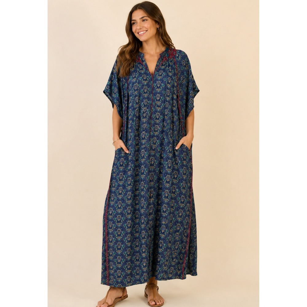 Natural Life Boho Maxi Dress XS NWT Embroidered Floral Cottagecore Festival NEW